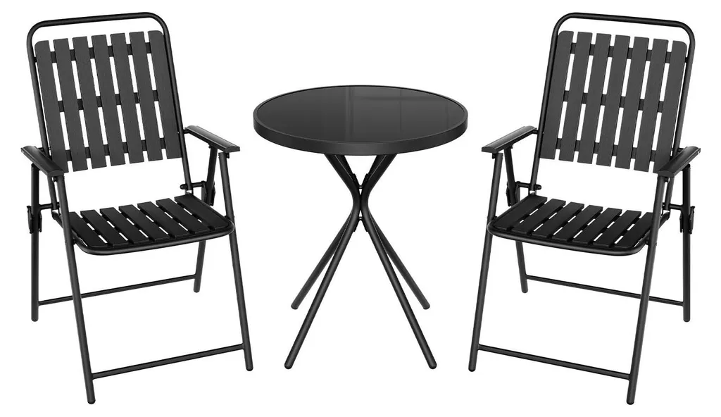 Table de jardin métal noir 60x70 cm et 2 chaises pliantes 160 kg max