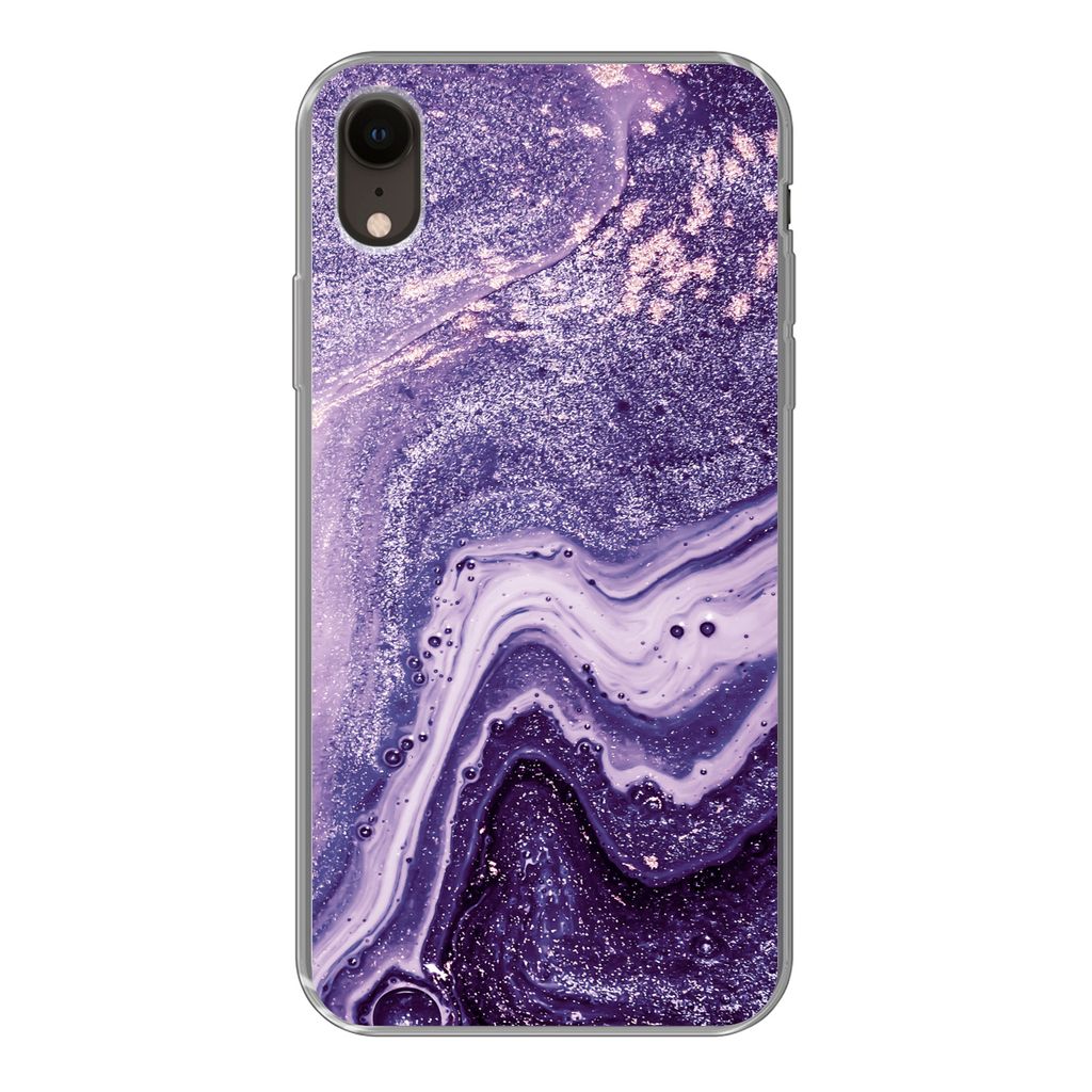 MuchoWow Handyhülle Schutzhülle Hülle für iPhone XR Naturstein - Glitzer - Luxus Silikon Softcase Handy Hülle - Schutzdeckel