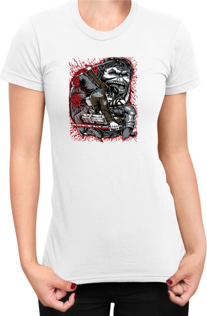 Damen T-Shirt Japan Anime Manga Attack Anime On Titan Levi Ackerman 08 Levi Titan Pilot, Lady 2XL / Weiß