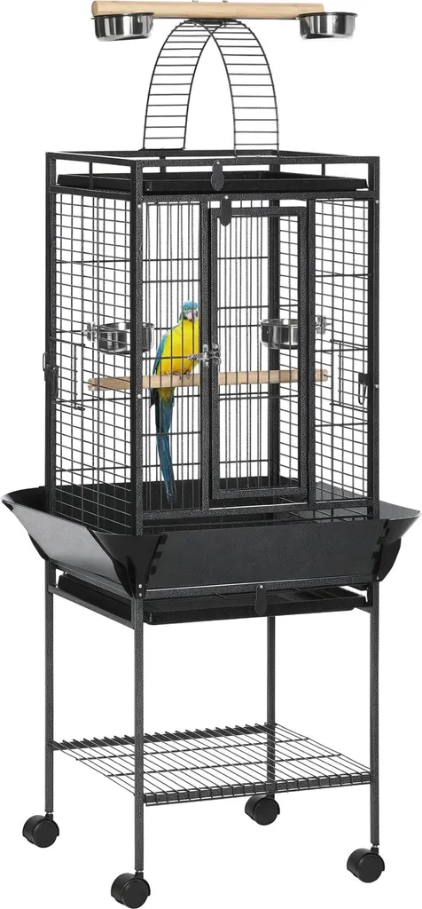 Cage à oiseaux mobile et facile à nettoyer en acier gris 156 cm hauteur