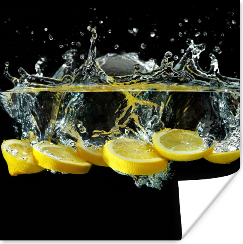 MuchoWow Poster Zitrone - Frucht - Gelb - Stilleben - Wasser 50x50 cm - Wohnzimmerdekoration