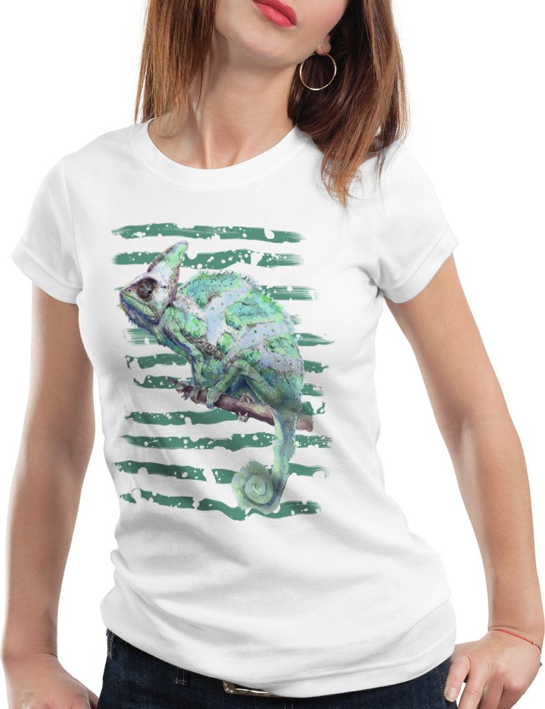 style3 Chamäleon Damen T-Shirt reptil echse farbwechsel, Größe:S