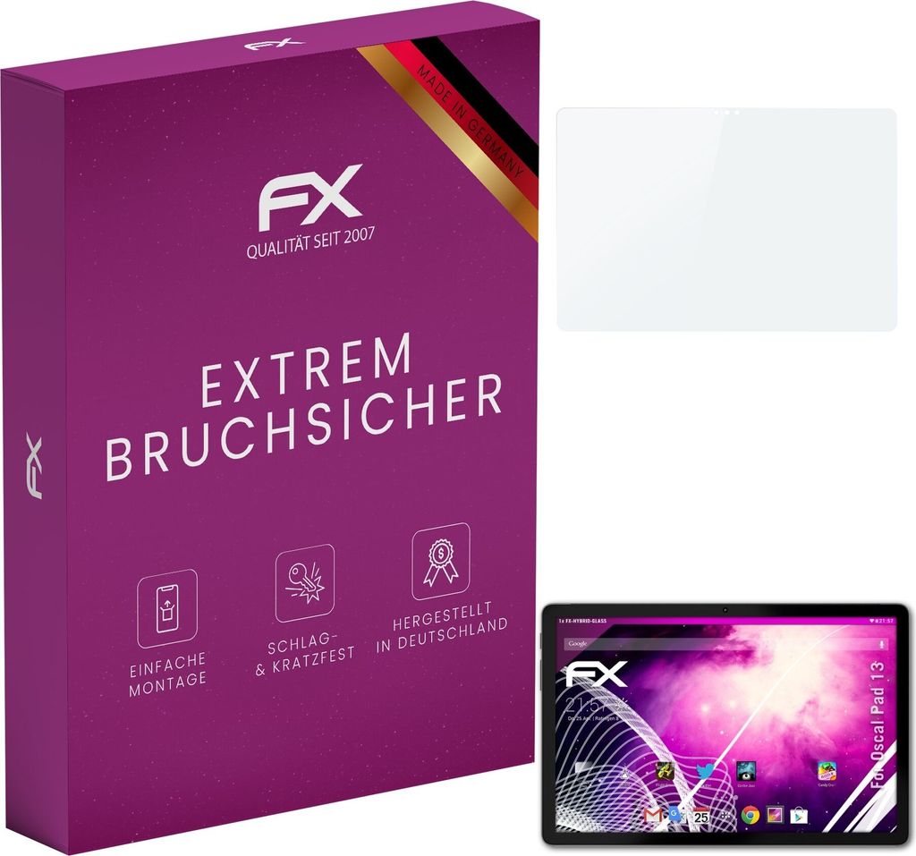 atFoliX FX-Hybrid-Glass Displayfolie kompatibel mit Oscal Pad 13 Glasfolie