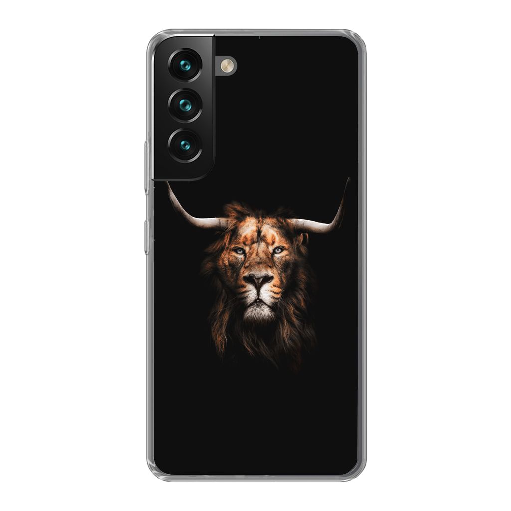 MuchoWow Handyhülle Schutzhülle Hülle für Samsung Galaxy S22 Löwe - Horn - Schwarz Silikon Softcase Handy Hülle - Mobiltelefonhülle