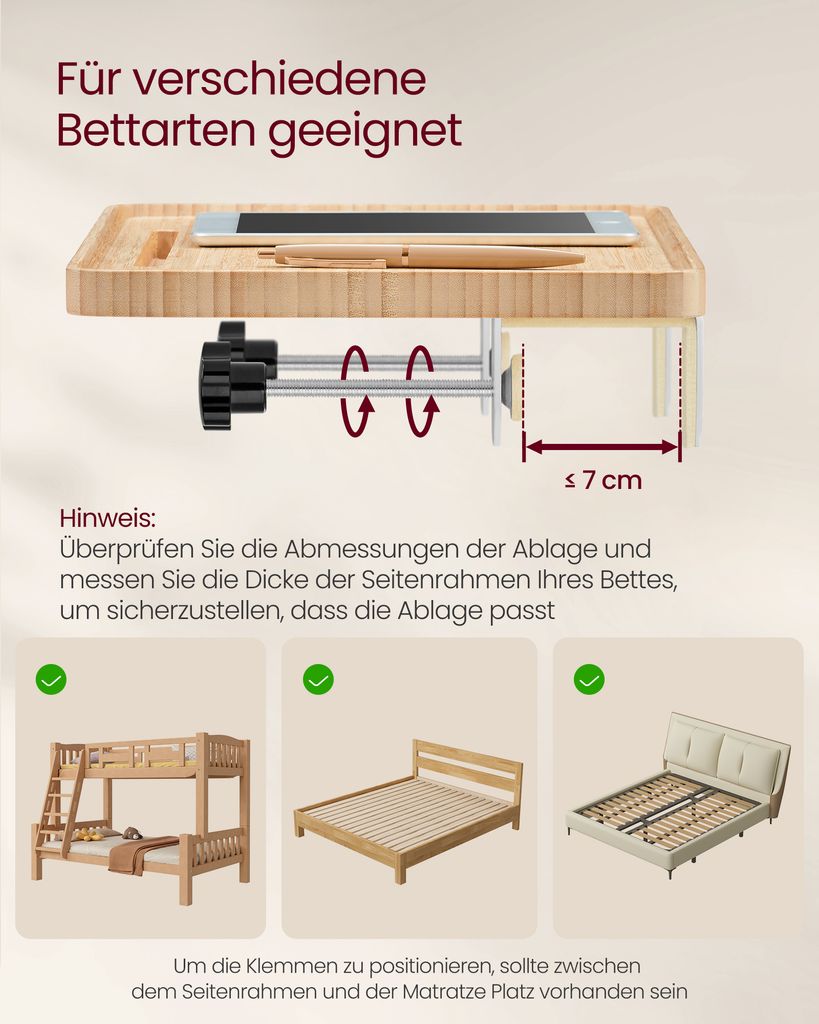 Relaxdays Bettablage – Mini-Nachttisch Zum Ankleben, 30x15,5 Cm, Weiß, Mit 5 Haken & Klebefolie, Für Bett & Hochbett