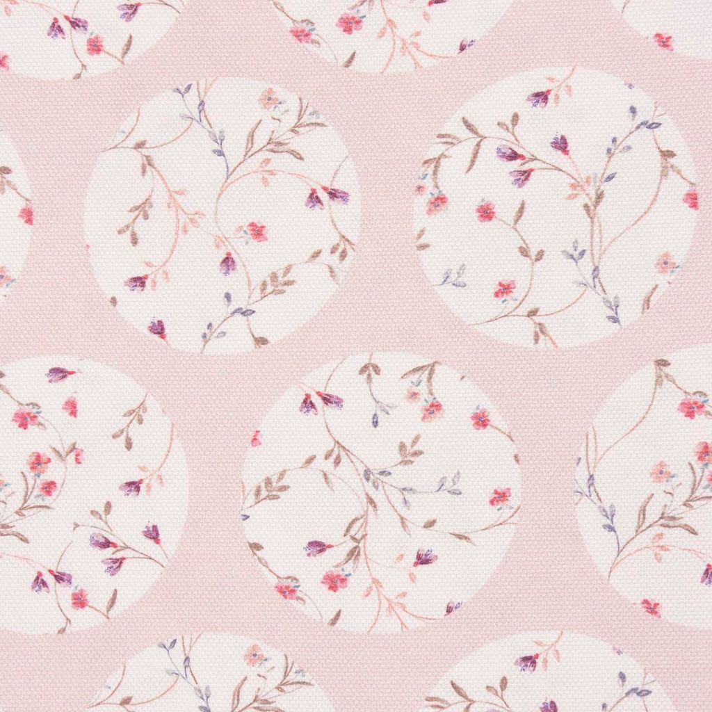 Gardinenstoff Meterware Dekostoff Blümchen Kreise Pastell rosa 1,65m