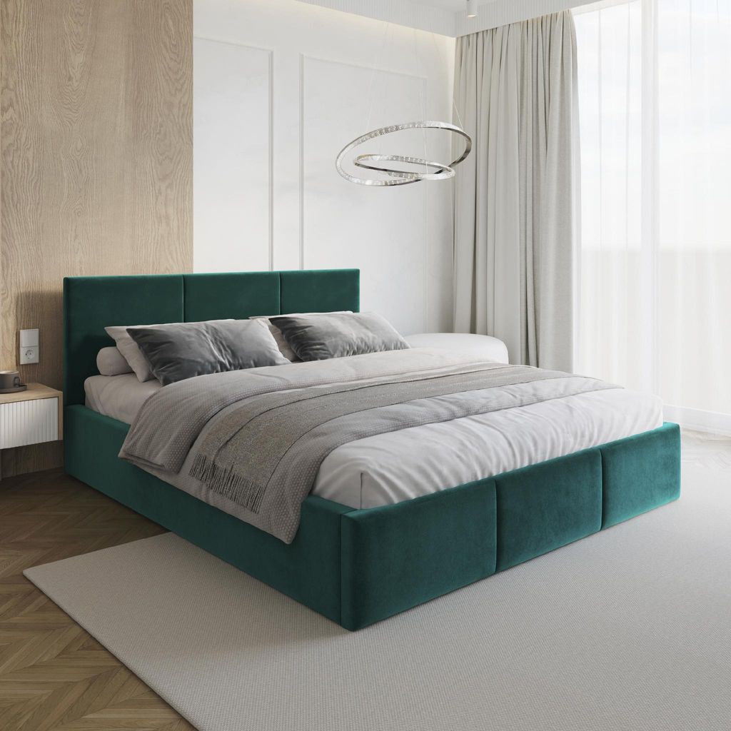 FDM Bett AMBER Paris 160x200 cm Polsterbett mit Lattenrost aus Metall Bettkasten Stauraumbett Samt petrol