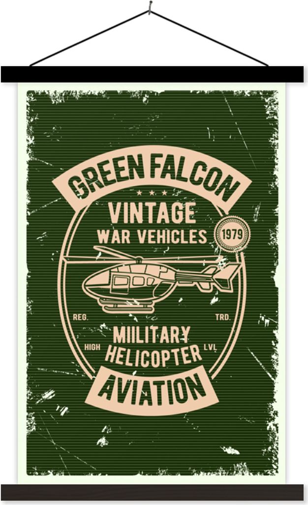MuchoWow Textilposter Hubschrauber - Vintage - Grün 120x180 cm mit schwarzem Rahmen - Fotos