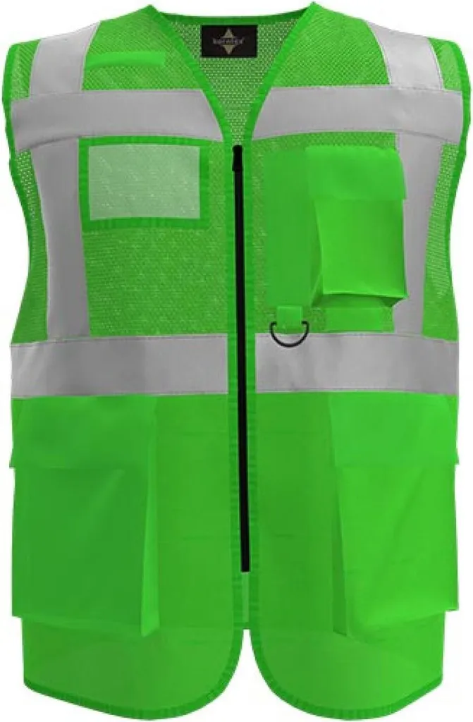 Korntex KXEXQ Gilet di Sicurezza Verde Mesh - Taglia S Multifunzione
