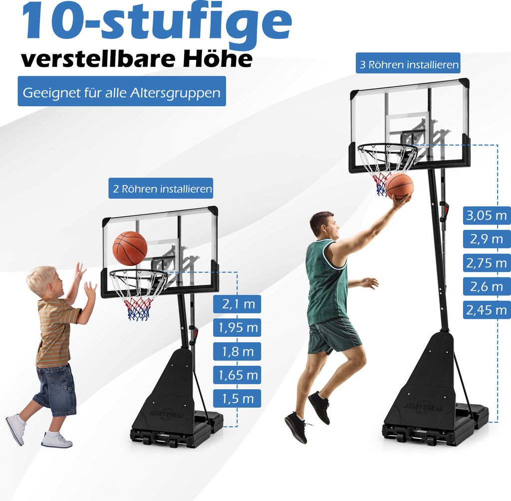 Panier De Basket-Ball Sur Pied Avec Hauteur Réglable à 12 Niveaux 232 305cm Basketball Avec Roues Panneau Arriere Rangement De Balle Panier De Basket-Ball Sur Pied Avec Hauteur Réglable à 12 Niveaux 232 305cm Basketball Avec Roues Panneau Arriere Rangement De Balle