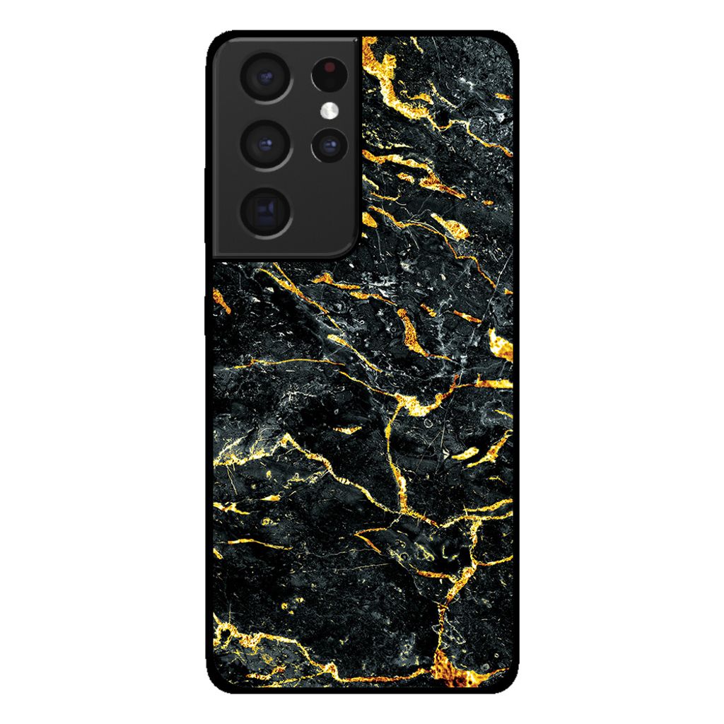 Smartphonica Handytasche für Samsung Galaxy S21 Ultra mit Marmordruck - TPU Rückseite Abdeckung Fall Marmor Design - Gold Schwarz