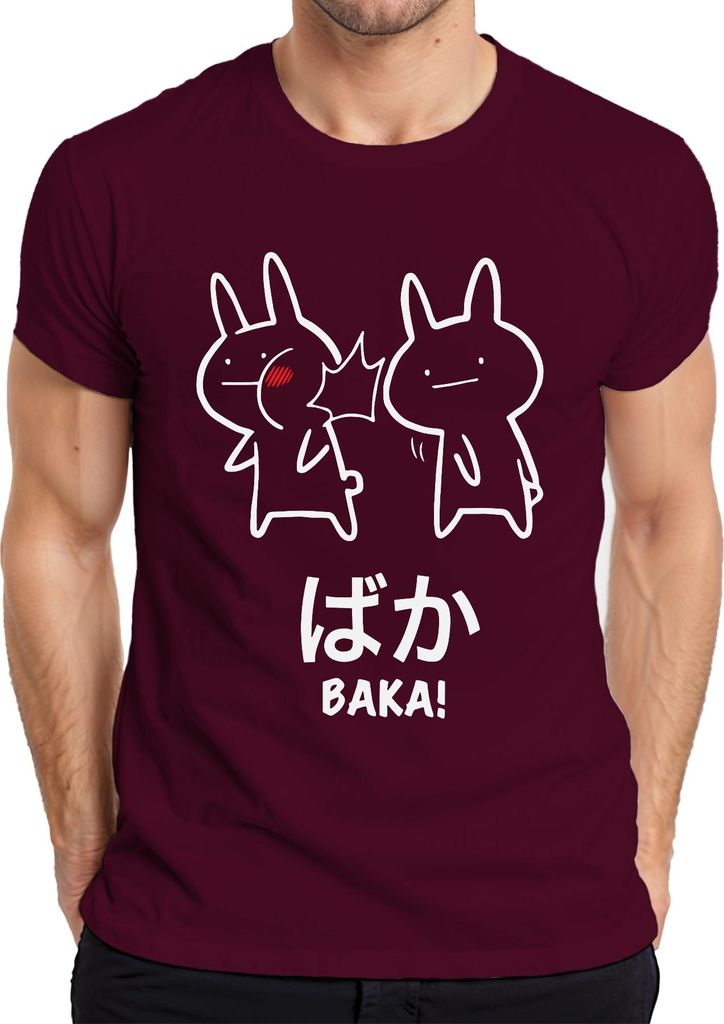 ばか BAKA! Anime Kawaii Hase Ohrfeige Otaku Manga Japan Chibi Cute Herren T-Shirt, Burgundy, 3XL