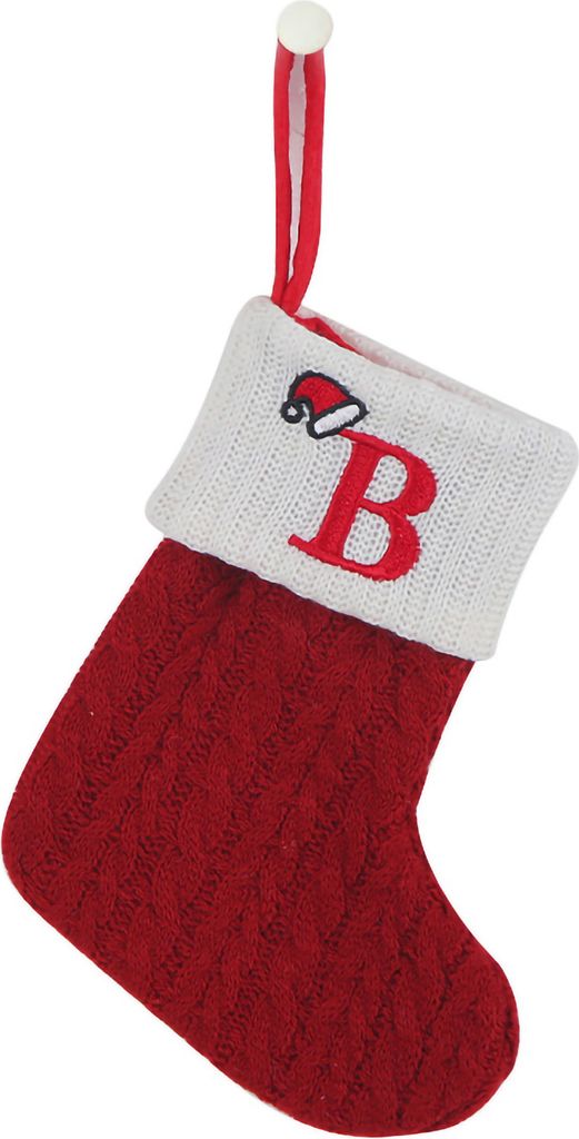 Weihnachtsstrumpf mit besticktem Buchstaben und Seil zum Aufhängen, feine Verarbeitung, Weihnachtsstrumpf, festliche Weihnachtsdekoration, B