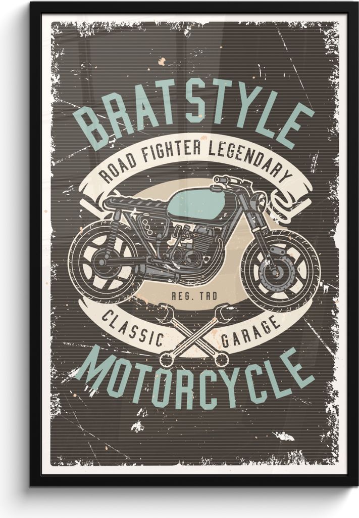 MuchoWow MuchoWow Gerahmtes Poster Mancave - Motor - Werkzeuge - Retro 60x90 cm - Poster mit zchwarzem Bilderrahmen - Kunst
