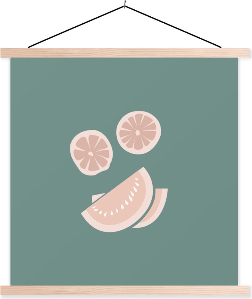 MuchoWow Textilposter Sommer - Obst - Rosa 40x40 cm mit holzfarbenen Rahmen - Posterleiste
