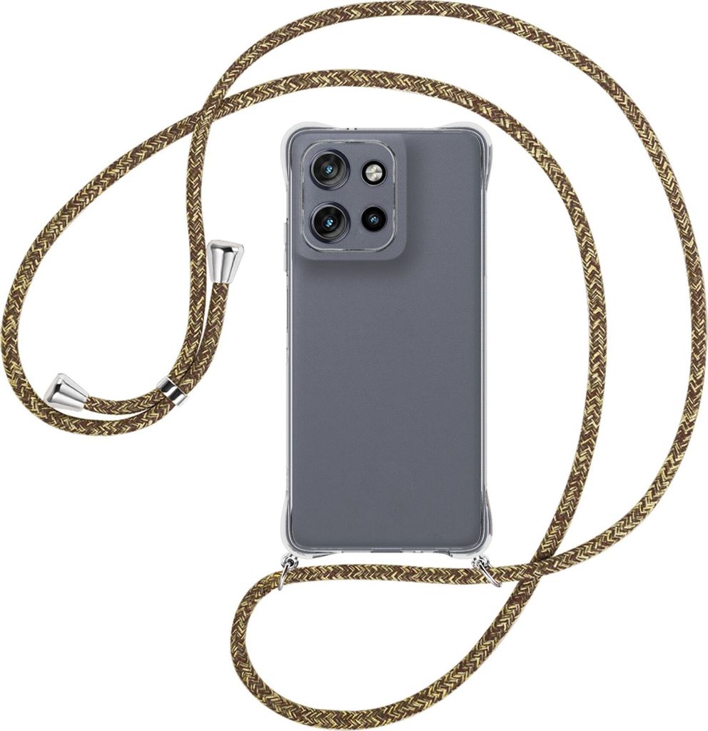 Handykette Backcover-Schutzhülle mit Band (Metall silberfarben) für Motorola Moto G Power 5G (2025) - braun+beige