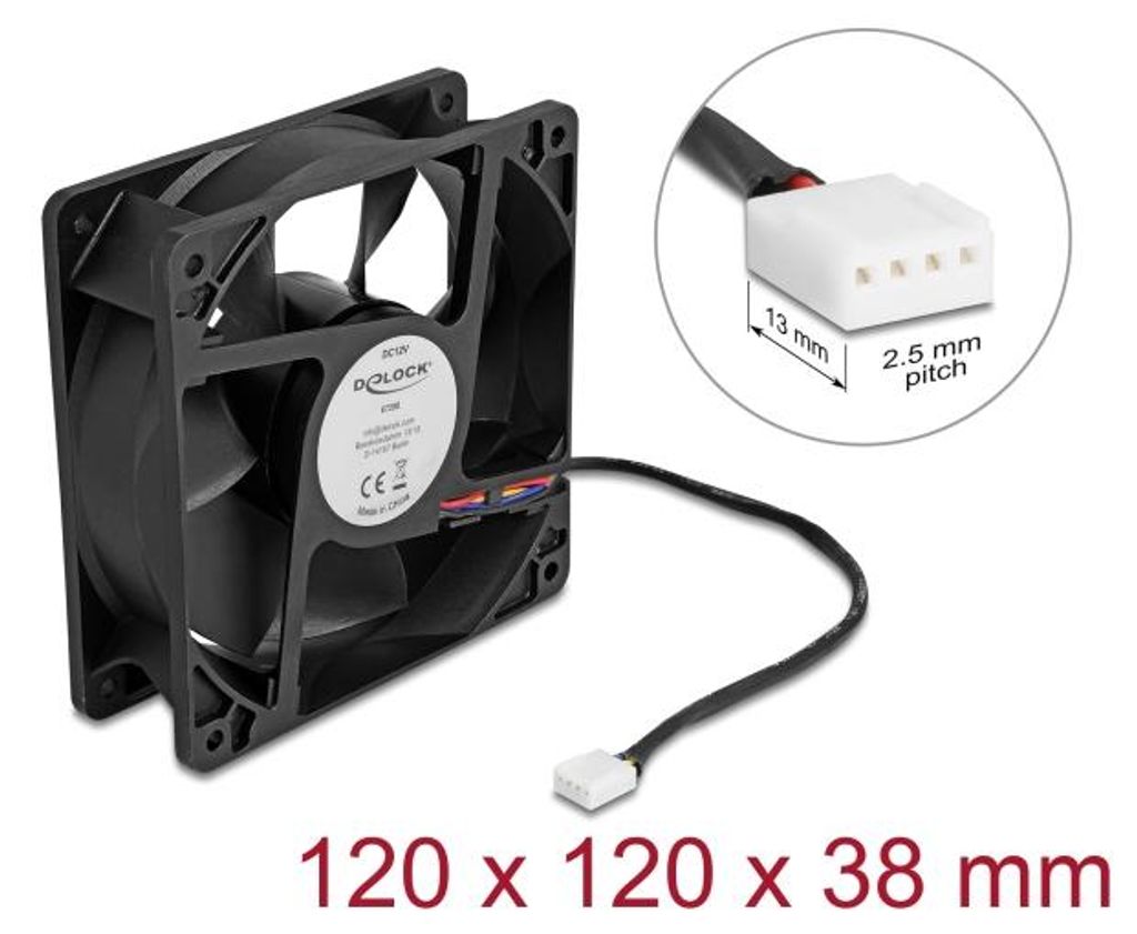 Delock Axiallüfter 12 V DC, 120 x 120 x 38 mm schwarz