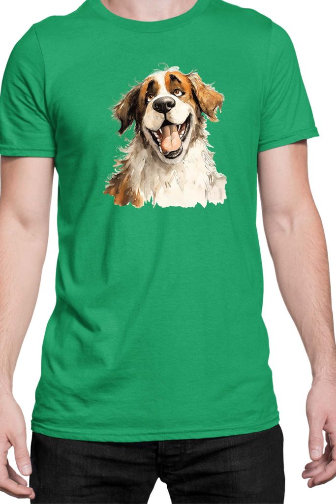 Herren T-Shirt Funny Dogs Breeds Saint Bernard Dog Breed, Man 2XL / Grün