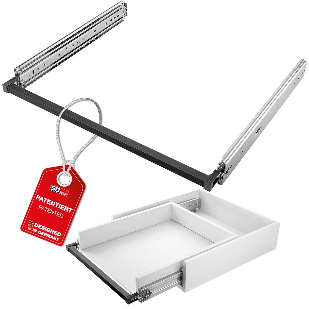 SOTECH VarioSlide Vollauszug KV2-200-H76 1000 mm – Schwerlast 200 kg, Einhandverriegelung, Schubladenbreite 1200 mm, schwarz, ohne Front (1 Paar)