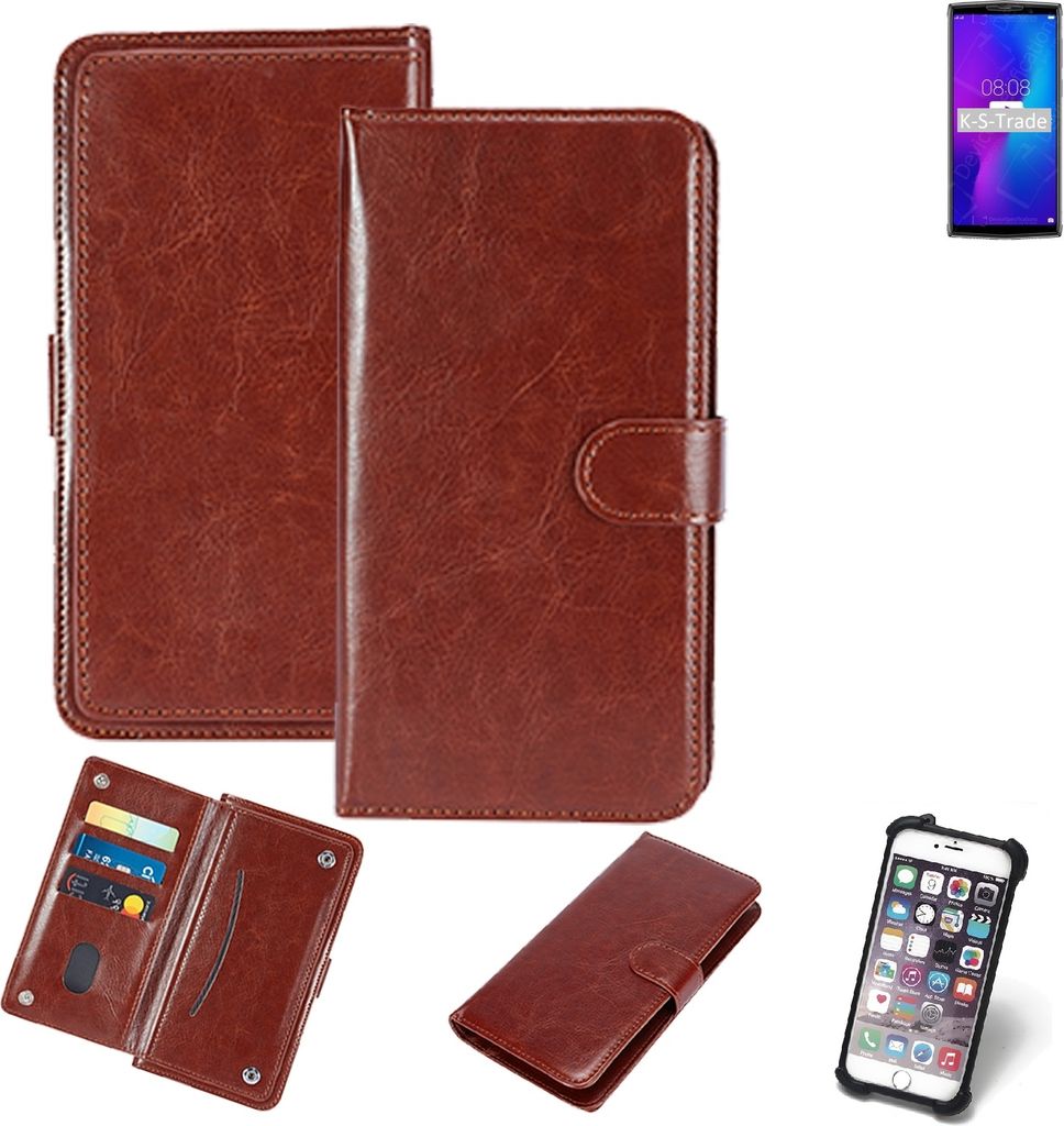 K-S-Trade 360° Hülle kompatibel mit Doogee N100 braun Kunstleder Case BookCase WalletCase Kunstlederederhülle Handyhülle, Rundumschutz Bumper (1x)