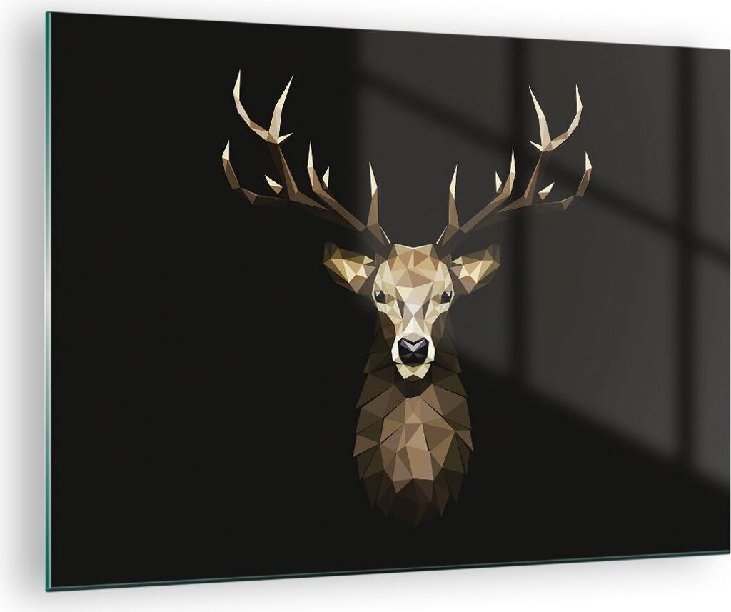 Bilder auf glas - Einteilig - Geometrisch Hirsch Modern - 70x50cm - Glasbilder - Wandbilder - Bilder - zum Aufhängen bereit - Wanddekoration aus G...