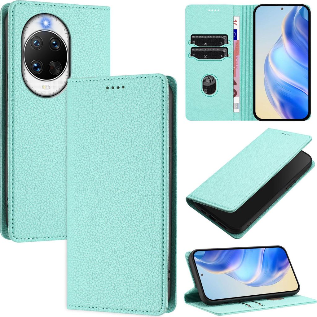 Litchi Leder Handyhülle für Huawei Nova 14 Ultra Wallet Kartenfächer Standfunktion Hülle Türkis