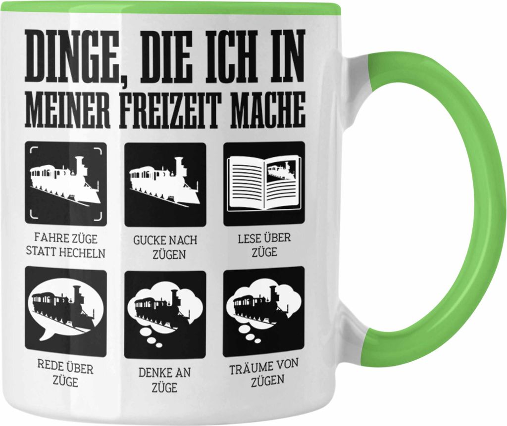 Trendation - Züge Tasse Ich Liebe Züge Geschenk Eisenbahner Modelleisenbahn Lustiger Spruch (Grün)