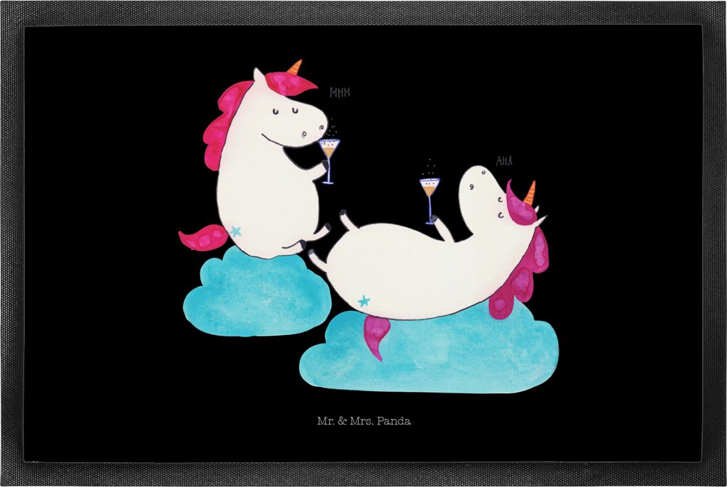 Mr. & Mrs. Panda Bodenvorleger Einhorn Sekt 50 x 75 cm - Schwarz - Geschenk, Unicorn, fußmatte, Gummi-Fußmatte, Mädelsabend, Korken, Schmutzmatt...