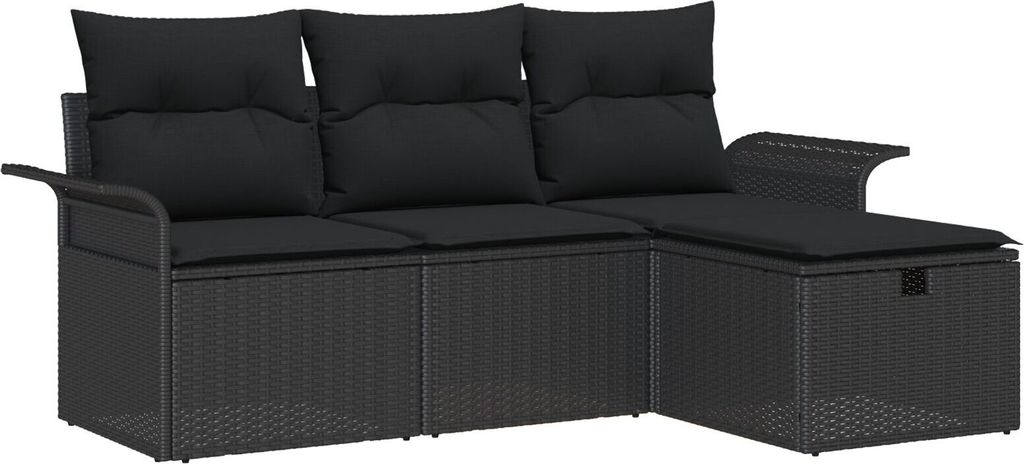 Möbel 4-teiliges Garten-Sofa-Set mit Kissen Schwarz Poly-Rattan - Gartensofas 3358852