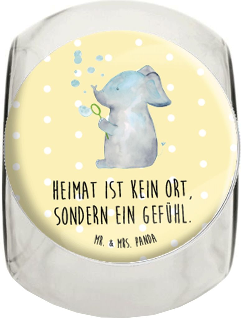 Mr. & Mrs. Panda Süßigkeitenglas Elefant Seifenblasen L 870ml - Gelb Pastell - Geschenk, Naschglas, Elefanten, Kaffeedose, Heimat, Liebe, Tiermot...