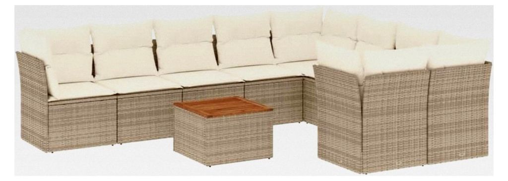Gartenmöbel-Set mit Kissen, Beige, 10-teilig, Polyrattan, Outdoor-Möbel-Set