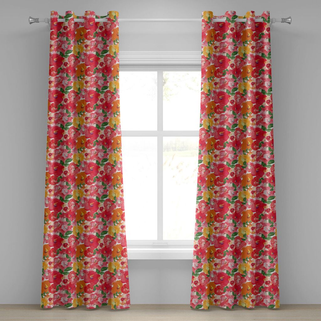 ABAKUHAUS Blume Ösenvorhang, Aquarell gestyltes Effekt-Blumenthema Schöne Blumen und Blatt-Muster-Kunst, Dekorative 2-Panel-Fenstervorhänge, 280...