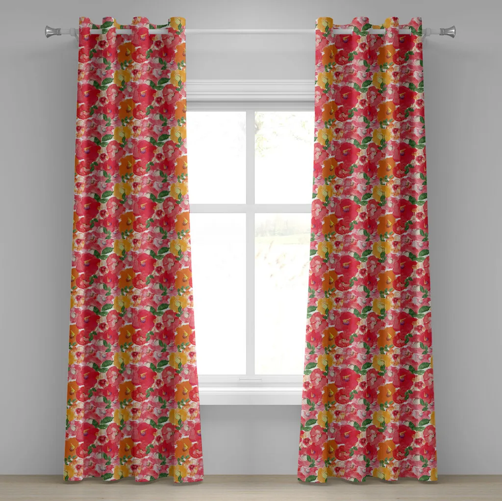 Tenda a Fiori ABAKUHAUS 280x175 cm - Arredo Floreale Rosso e Arancio