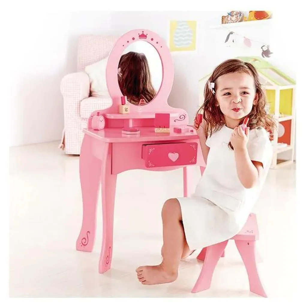 Coiffeuse enfant en bois rose Tickled Pink Hape pour chambre de fille
