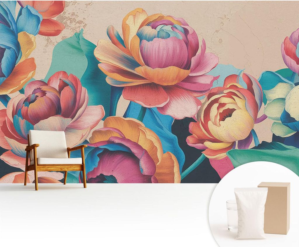 Fototapete - 416x254 cm - Tapete - Wandtapete - Wandbilder - Dekofolie - Tapete Folie - Wand - Dekoration - Wohnzimmer - Florale Harmonie