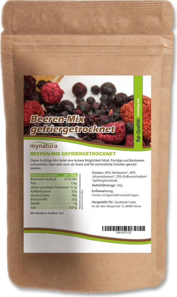 Mynatura Beeren-Mix – Gefriergetrocknete Beeren im 350g Beutel | Knusprig & fruchtig ohne Zusätze