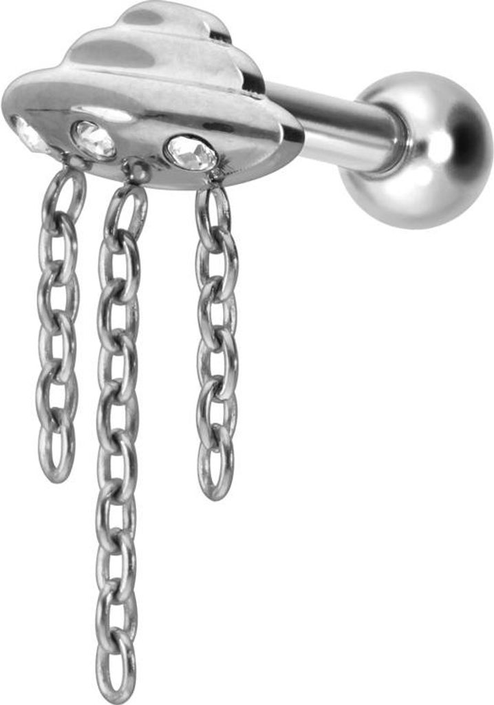 Ohrpiercing Titan Ohrpiercing mit Innengewinde UFO + KETTEN + KRISTALLE Silber Stablänge: 8mm