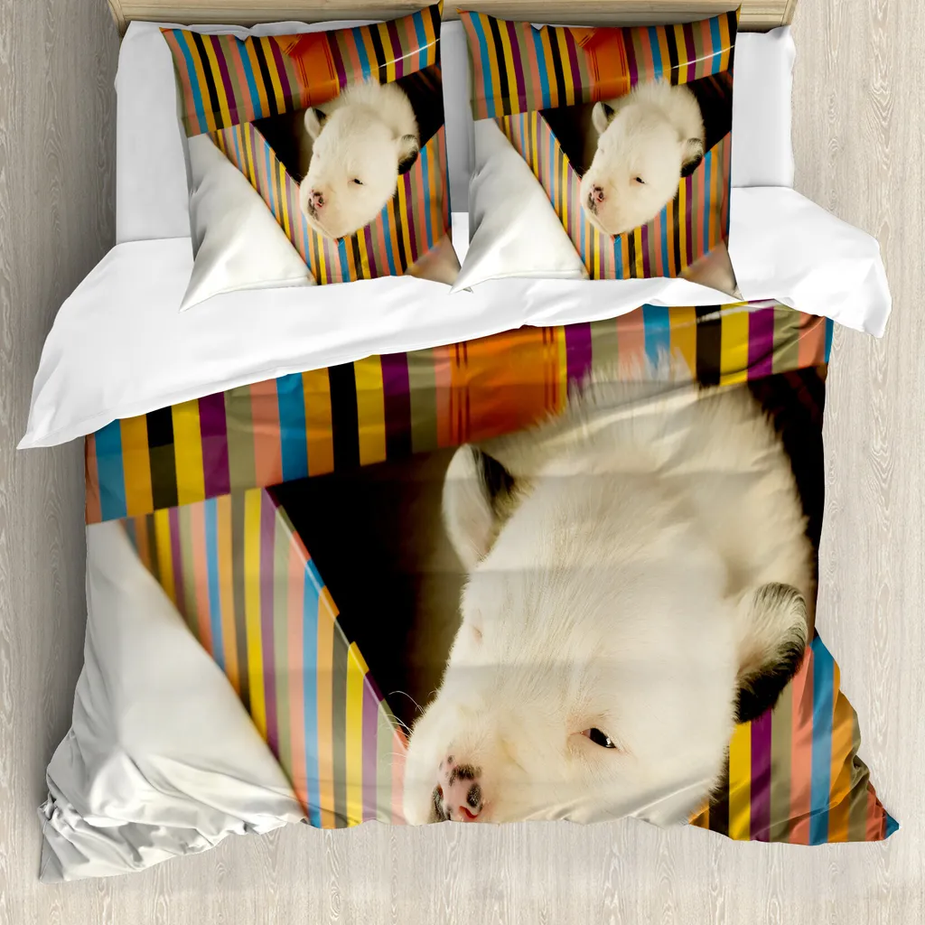 Parure de Lit Enfant Chiot 155x220cm Housse de Couette et Taie Multicolore Mix