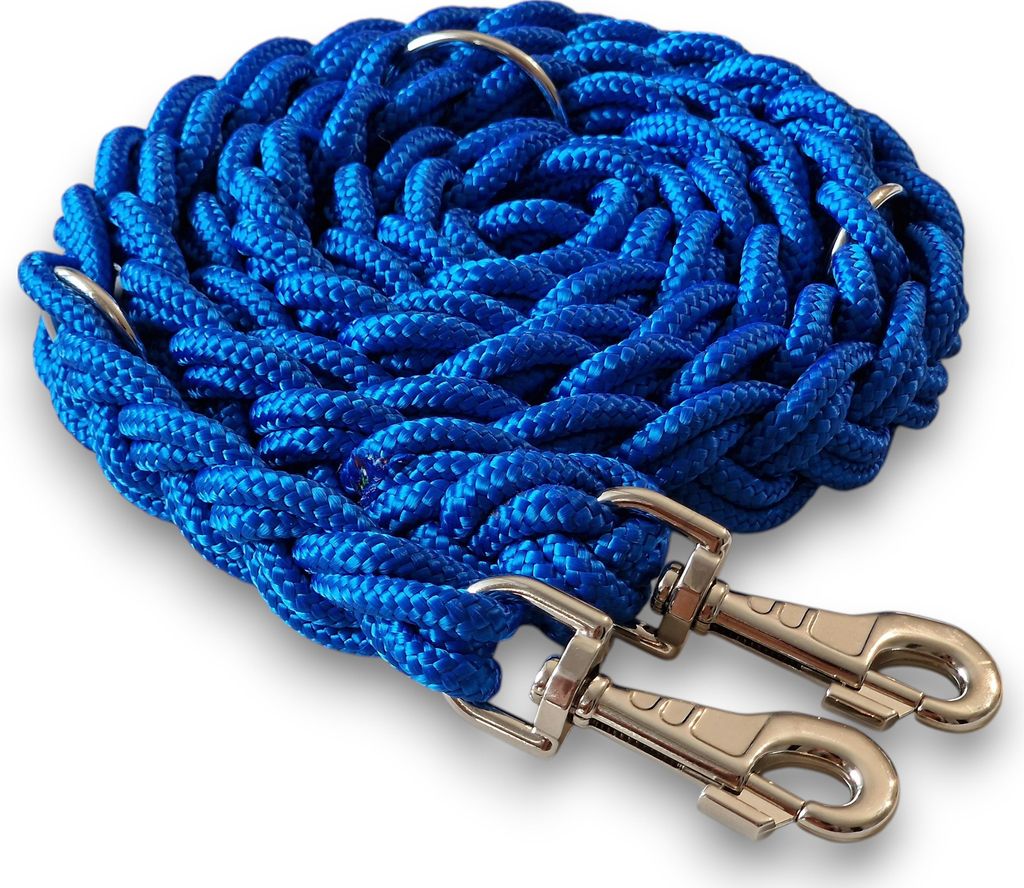 Hundeleine Doppelleine Umhängeleine Robust 2,3m 3-fach verstellbar 18mm geflochten handgefertigt blau