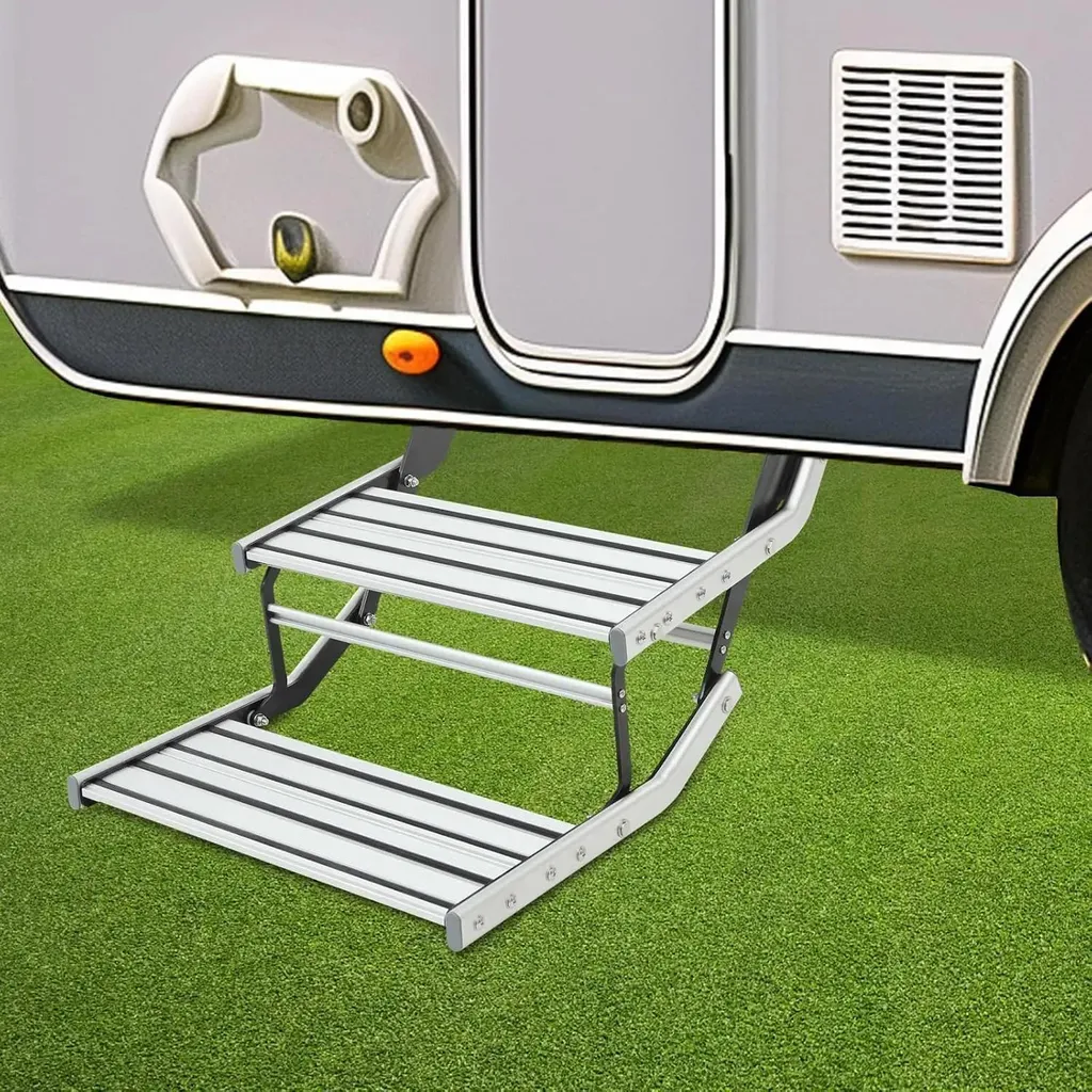 Escalier double pour caravane et camping-car rabattable en alu robuste