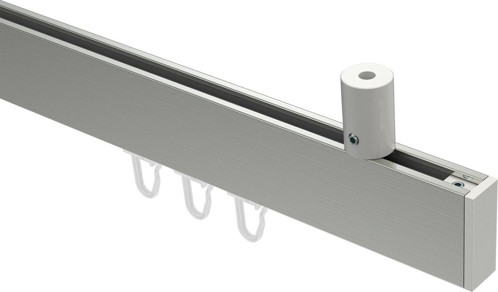 Interdeco Innenlaufstange / Gardinenstange mit Innenlauf Edelstahl-Optik / Weiß, Typ Sonius Paxo (Kappe) Deckenmontage, 14x35 mm 1-läufig, 180 cm