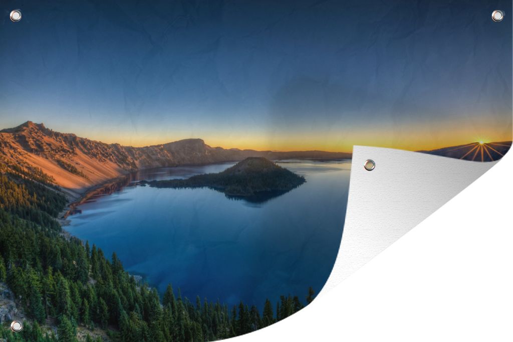 MuchoWow 120x80 cm Outdoor-Poster Gartendeko Sichtschutz Garten Poster für den Garten Sonnenaufgang über dem Kratersee im Crater Lake National ...