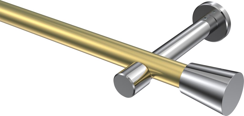 Interdeco Gardinenstange / Vorhangstange Messing-Optik / Chrom, Typ Prestige Sitra (Konus) ohne Ringe, 20 mm Ø 1-läufig, 400 cm