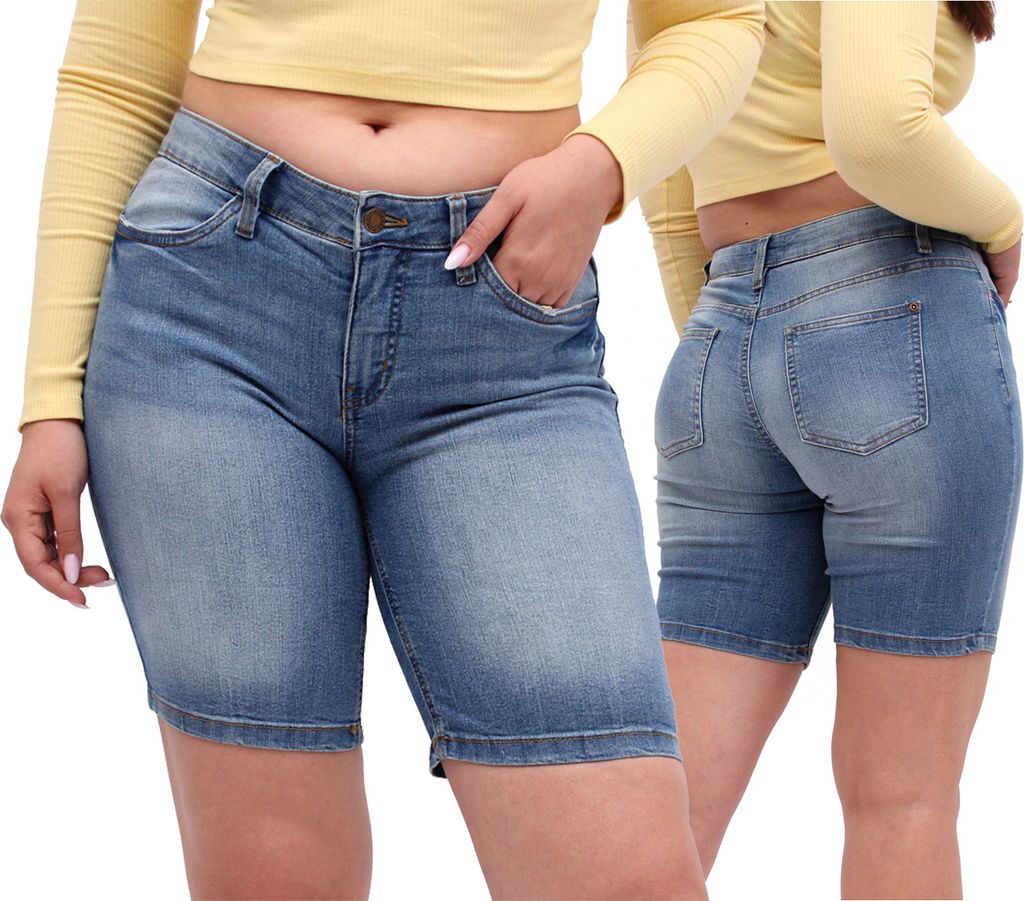 FIRI Krótkie spodenki jeansowe damskie modne wygodne bermudy, niebieskie, 38 M