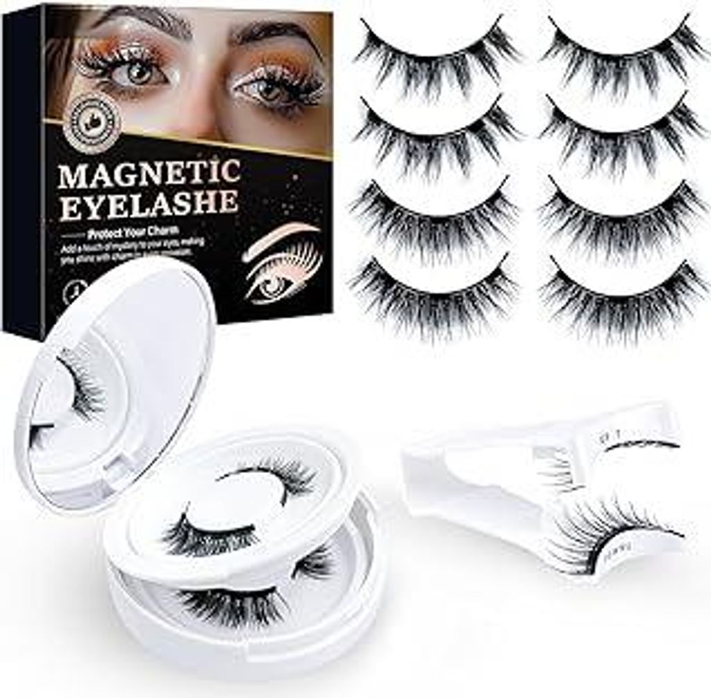 Magnetische Wimpern NatüRlicher Look, Magnet Lashes mit Applikator, Falsche Magnetic Wimpern Ohne Kleber and Eyeliner 8Pcs