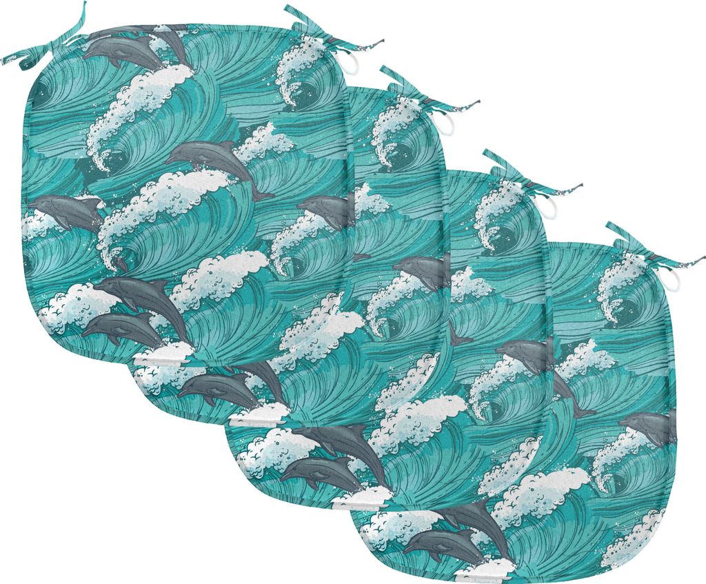 ABAKUHAUS Meerestiere Polster für Esszimmerstühle, Surfen Doodle Dolphins, Dekoratives wasserfestes Kissen mit Riemen für Küchensitze, 40 cm x ...
