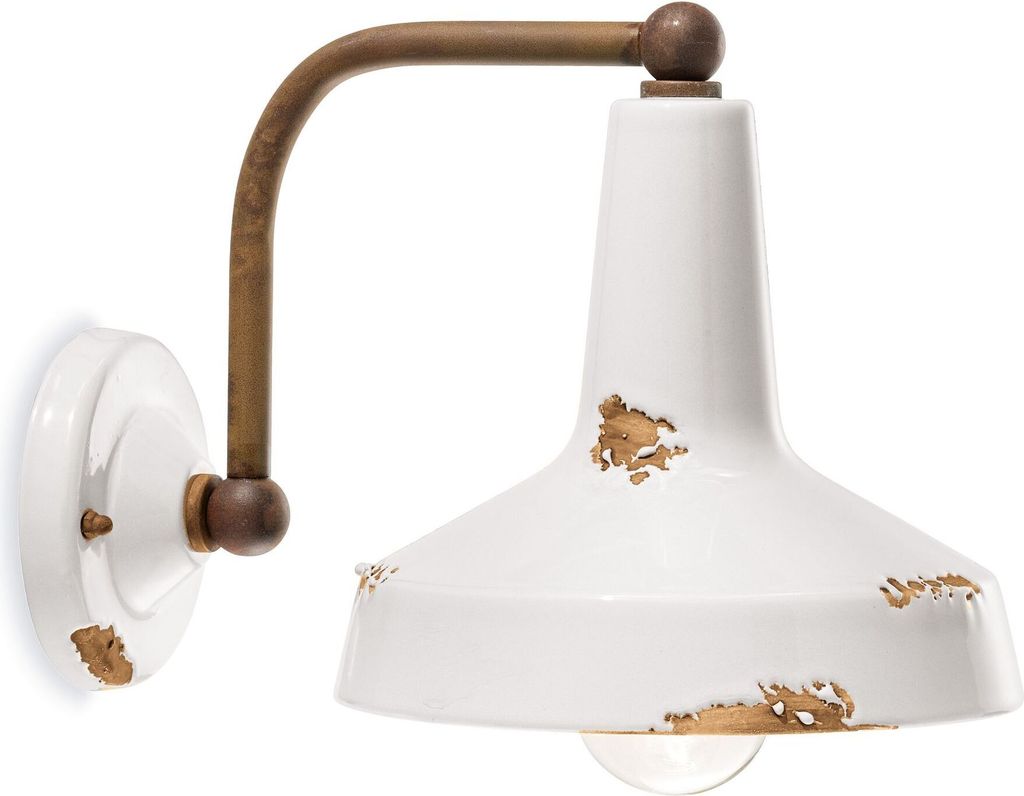 Wandleuchte Metall Keramik H: 21 cm Rostbraun Weiß Shabby Antik E27 Vintage Design Keramikleuchte