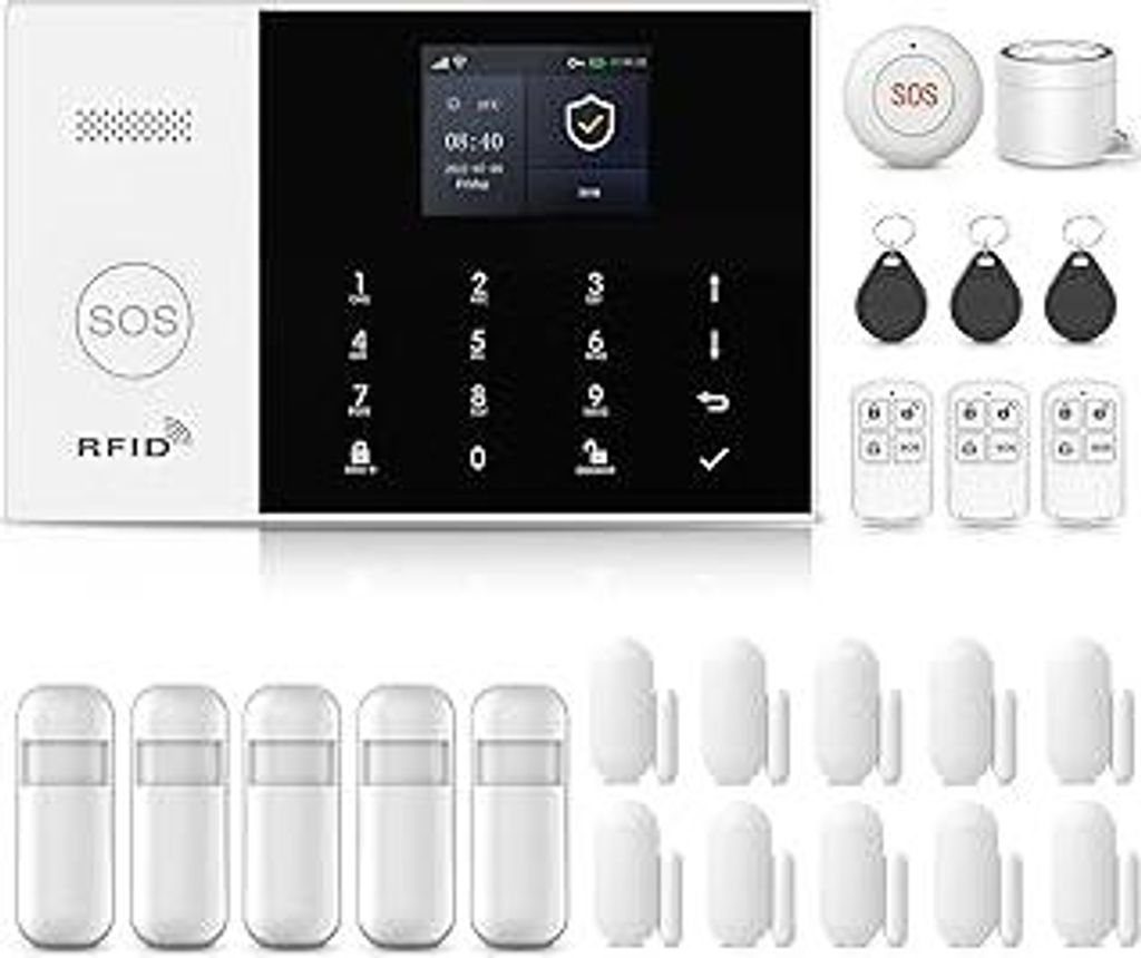 GSM/WLAN Smart Home Sicherheitssystem, Alarmanlage Haus, Alarmanlage Wohnung mit APP, 24 Stück: Tür- und Fenstersensoren, Bewegungsmeldern, Fernb...