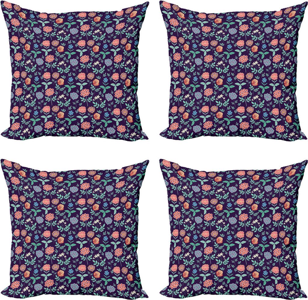 ABAKUHAUS Blume Kissenbezug Set (4 Stück), Frühlings-Laub Jasmines, Moderner Doppelseitiger Digitaldruck, 40 cm x 40 cm, Mehrfarbig