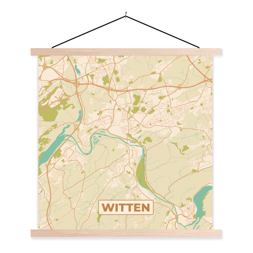MuchoWow Textilposter Karte - Jahrgang - Witten - Karte 40x40 cm mit holzfarbenen Rahmen - Posterleiste
